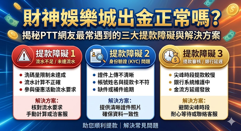 財神娛樂城出金正常嗎？揭秘PTT網友最常遇到的三大提款障礙與解決方